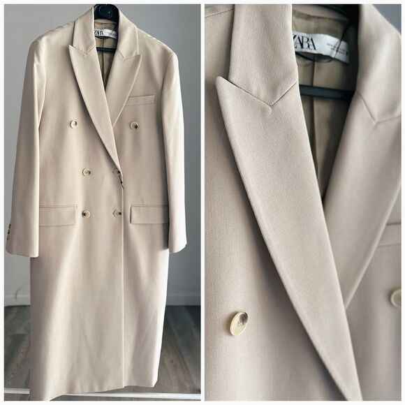 ZARA DOUBLE-BREASTED COAT LIMITED EDITION SAND LINED - Picture 1 of 8